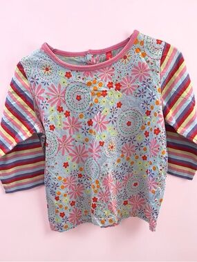 Hanna Anderson Girl’s Floral Top with Striped Sleeves Sz 140 (10 us size)